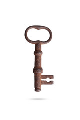 antique rusty key isolated on white background