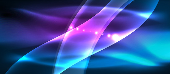 Abstract background. Shiny design neon waves with light effects, techno trendy design. Vector Illustration For Wallpaper, Banner, Background, Card, Book Illustration, landing page