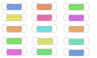 Verschiedene farbige Gesichtsschutzmasken zur covid-19 Abwehr, als Hintergrund geeignet