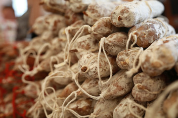 View of salchichon on counter