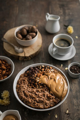 porridge avoine chocolat et mousse de café