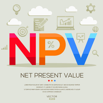 NPV mean (net present value) ,letters and icons,Vector illustration.