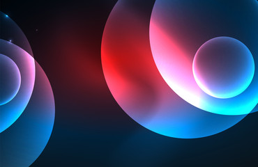 Neon shiny transparent glowing circles with light effects. Techno futuristic vector abstract background For Wallpaper, Banner, Background, Card, Book Illustration, landing page