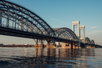 Fototapeta na wymiar SAINT PETERSBURG, RUSSIA - 7 APRIL 2020: The Finland Raiway Bridge in St Petersburg.