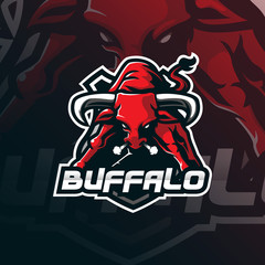 buffalo mascot logo design vector with modern illustration concept style for badge, emblem and tshirt printing. angry bull illustration for sport team.