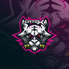 cat mascot logo design vector with modern illustration concept style for badge, emblem and tshirt printing. cat head illustration for sport team.