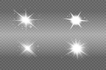 White glowing light explodes on a transparent background. Sparkling magical dust particles. Bright Star. Vector sparkles