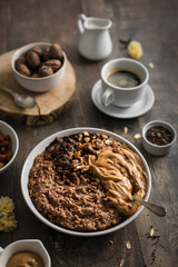 porridge avoine chocolat et mousse de café