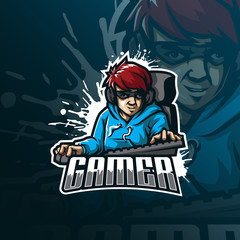gamer mascot logo design vector with modern illustration concept style for badge, emblem and tshirt printing. gamer illustration. © Ahmadbrutalism666