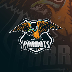 parrot mascot logo design vector with modern illustration concept style for badge, emblem and tshirt printing. angry parrot illustration. © Ahmadbrutalism666