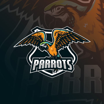 parrot mascot logo design vector with modern illustration concept style for badge, emblem and tshirt printing. angry parrot illustration.