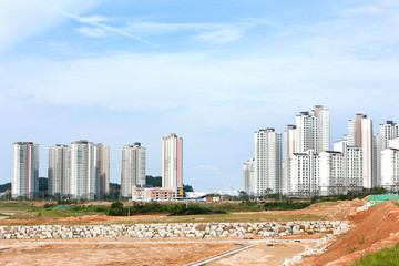 Apartment construction site in new city in Incheon, South Korea.
