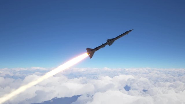Anti-aircraft missile fly above the clouds