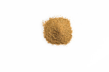 Spice mix for cooking pilaf macro crushed isolated on white background closeup