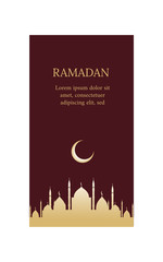 Ramadan Kareem vertical banners with crescent and mosque dome silhouette. Vector Illustration for greeting card, poster and voucher. Place for text.