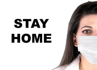 Half of the girl's face is a doctor in a protective mask