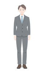 直立　ポーズ　怒り　ビジネス　スーツ　男性　全身