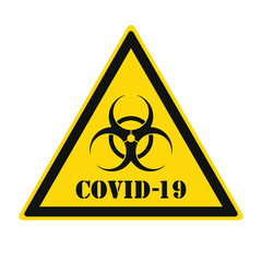 Coronavirus yellow warning triangle icon. Biohazard Corona virus disease symbol. Influenza epidemic logo. Sars Covid-19 sign. Isolated on white background. Vector illustration image.