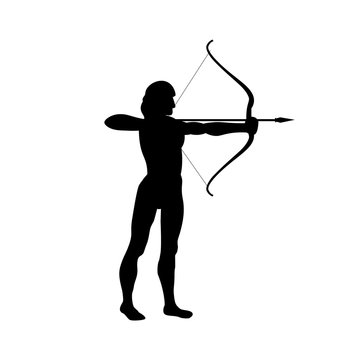 Silhouette of aiming archer with bow and arrow