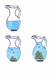 Antique Glassware Collection: Blue and White Porcelain Jug, Vase, and Bowl, Isolated Objects with Old World Charm