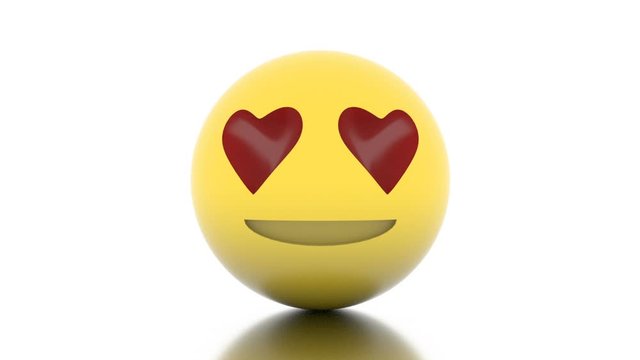 Icon of a smiling emoji rotates around its axis on a white background. Seamless loop.