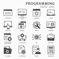 Programming icons set. Vector illustration isolated on white.