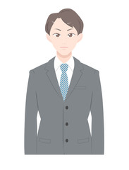 直立　ポーズ　怒り　ビジネス　スーツ　男性　上半身