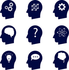 Man head mind thinking vector icon set