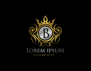 Royal Queen B Letter Gold Logo, Golden B Classic Crown.
