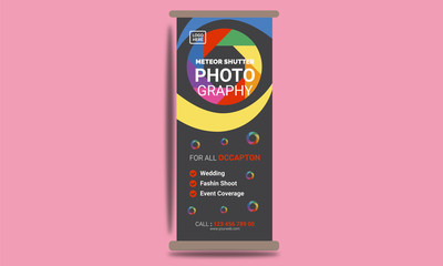 creative and unique rainbow color photo graphy roll up banner  template.