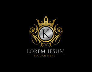 Fototapeta premium Royal Queen K Letter Gold Logo, Golden K Classic Crown.