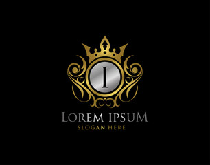 Royal Queen I Letter Gold Logo, Golden I Classic Crown.