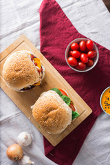 delicious veggie burgers prepared at home  - top view