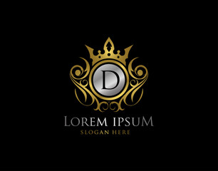 Royal Queen D Letter Gold Logo, Golden D Classic Crown.