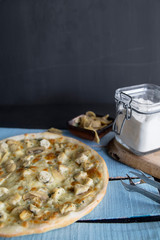 Sliced Chicken Pizza on Table Top View