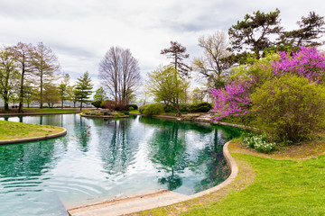 Blooming Flowers and Trees in Spring in Eden Park, Cincinnati, USA