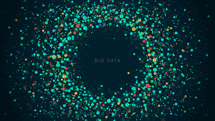 Big data network visualization concept processing application software, virtual binary data stream, vector illustration