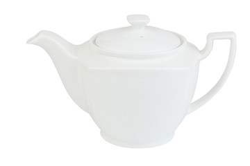 Green Chinese tea in teapots on white background
