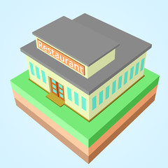 Model Isometric restaurant 3D. style with the ground.