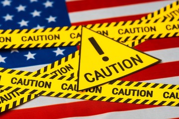 USA flag caution virus covid-19, 2019-ncov,  coronavirus.