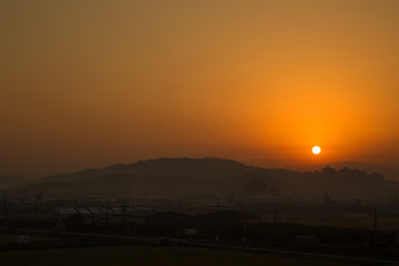 Fototapeta premium Early dawn, the sunrise in rural villages. 