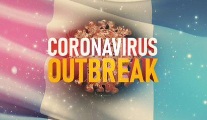 Coronavirus COVID-19 outbreak concept, health threatening virus, background waving national flag of Guatemala. Pandemic stop Novel Coronavirus outbreak covid-19 3D illustration.