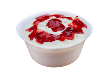 Tasty fresh grained cottage cheese on a plate on  White background