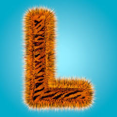Tiger english alphabet and number 3D rendering of funny fur font isolated on blue background. Halloween concept. 3d illustration