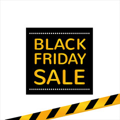 Black friday sale, sale banner, app icon design template, discount tag, vector illustration, black square and yellow colour.