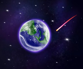 Comet approaching the Earth. Raster illustration. 