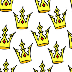 Seamless princess pattern with crowns. vector illustrDoodle crowns seamless pattern. Hand drawn luxury background. Cute baby, little princess or royal design for childrens room, posters, celebraation.