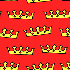 Seamless princess pattern with crowns. vector illustrDoodle crowns seamless pattern. Hand drawn luxury background. Cute baby, little princess or royal design for childrens room, posters, celebraation.