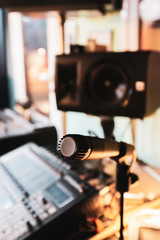microphone in recording studio control room