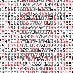 Red, gray and black numbers. Letters in random order on white